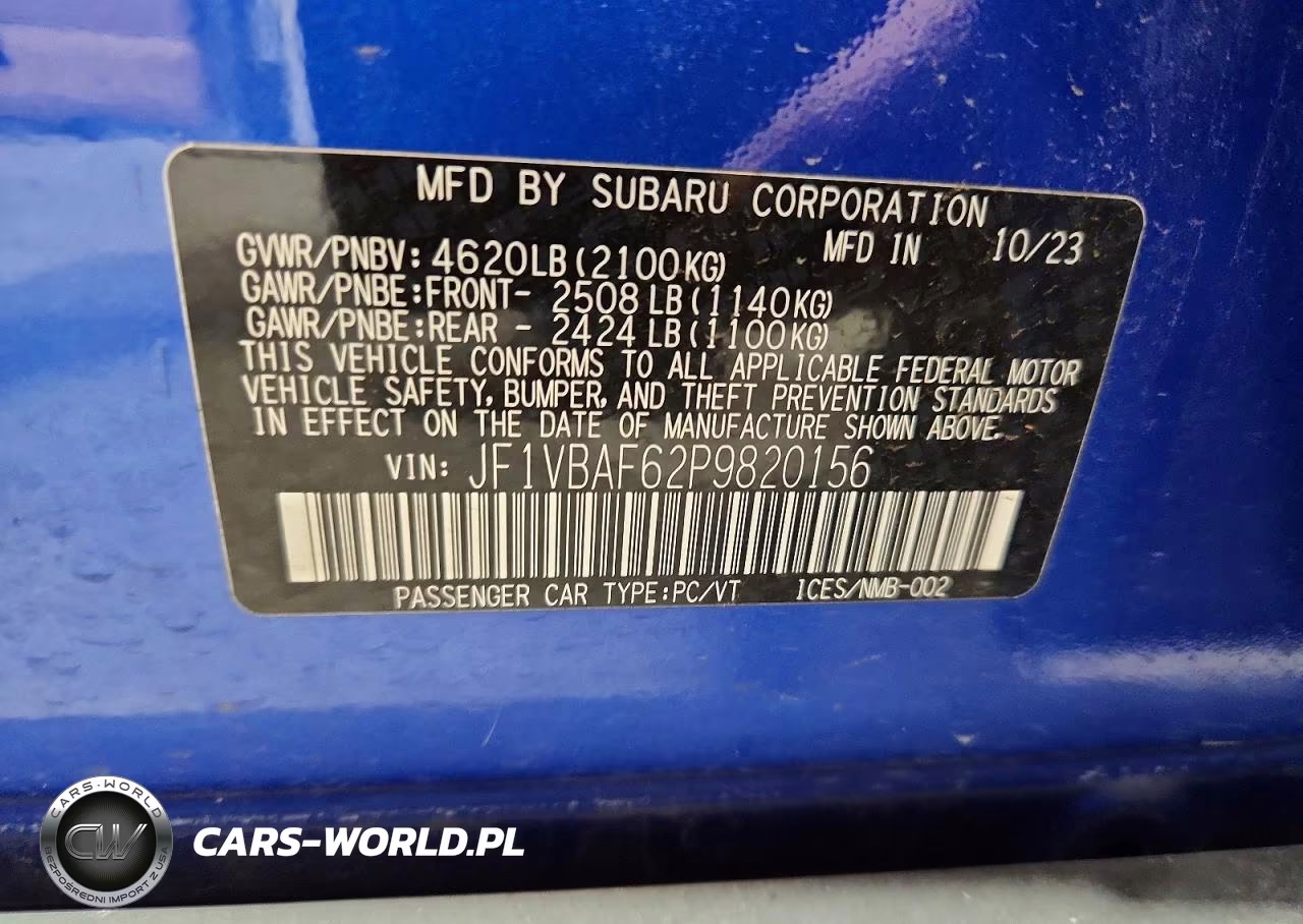 2023 Subaru Wrx Premium VIN:JF1VBAF62P9820156 - 12