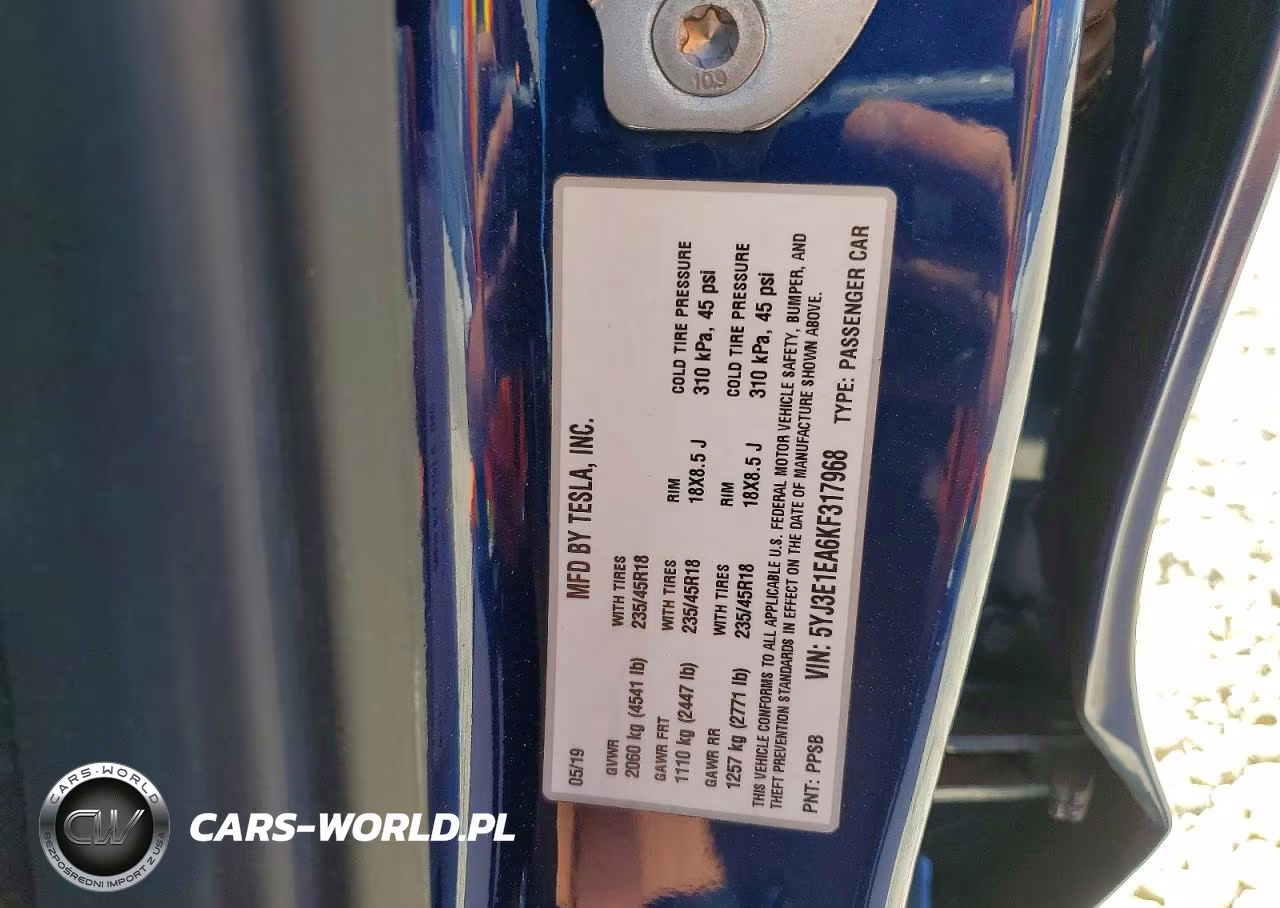 2019 Tesla Model 3 VIN:5YJ3E1EA6KF317968 - 13