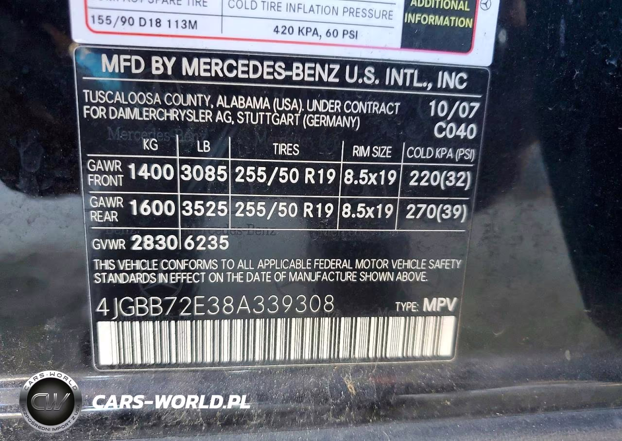 2008 Mercedes-Benz Ml 550 VIN:4JGBB72E38A339308 - 12