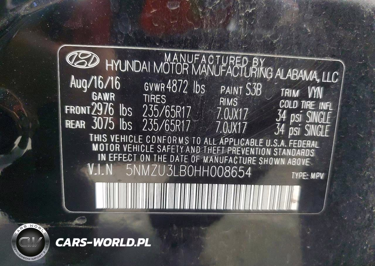 2017 Hyundai Santa Fe Sport 2.4L VIN:5NMZU3LB0HH008654 - 13