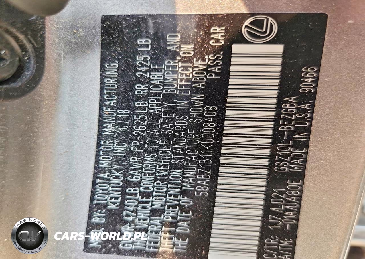 2019 Lexus Es 350 VIN:58ABZ1B11KU008408 - 12