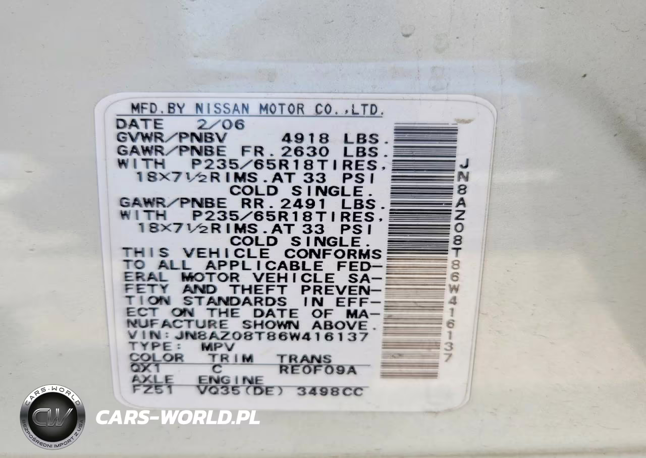 2006 Nissan Murano Sl VIN:JN8AZ08T86W416137 - 13