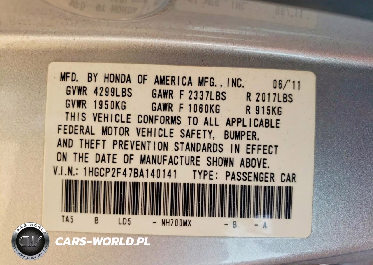 2011 Honda Accord Lxp VIN:1HGCP2F47BA140141 - 12