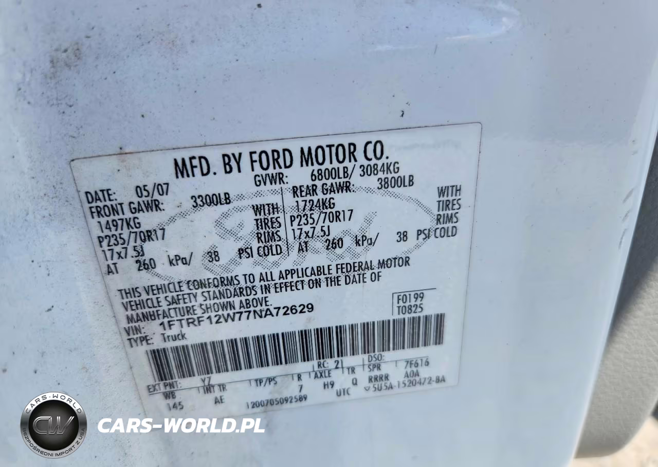 2007 Ford F150 VIN:1FTRF12W77NA72629 - 12