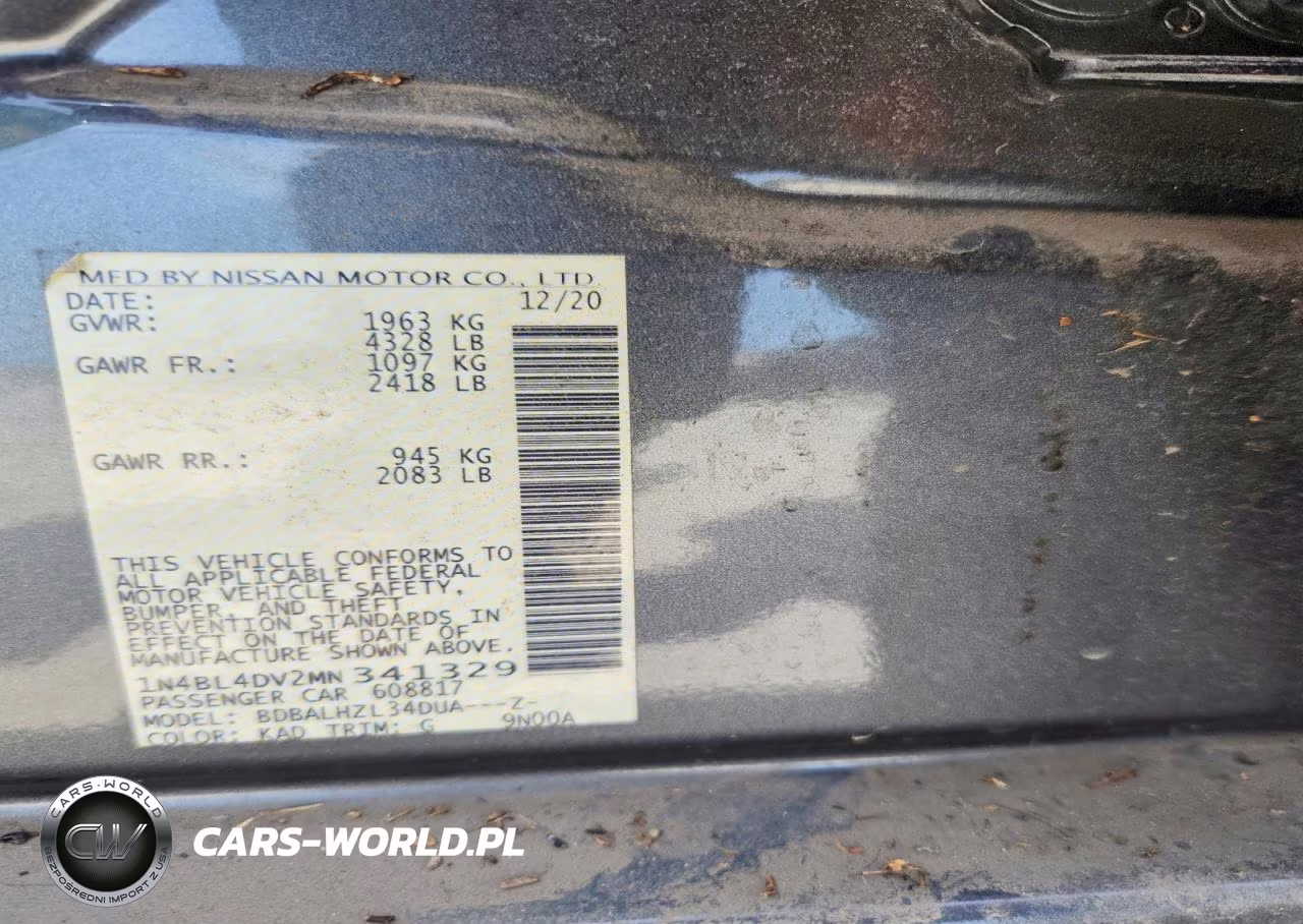 2021 Nissan Altima Sv VIN:1N4BL4DV2MN341329 - 13
