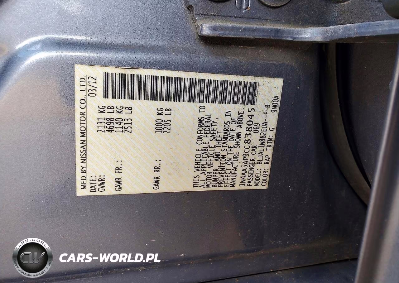 2012 Nissan Maxima 3.5 S VIN:1N4AA5AP9CC838045 - 12