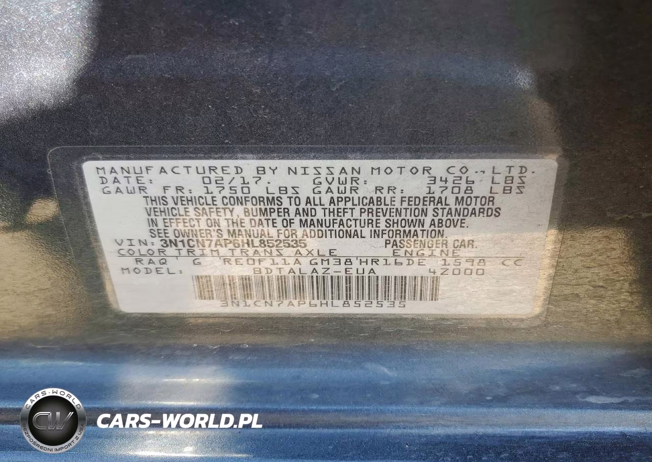 2017 Nissan Versa 1.6 S Plus VIN:3N1CN7AP6HL852535 - 12