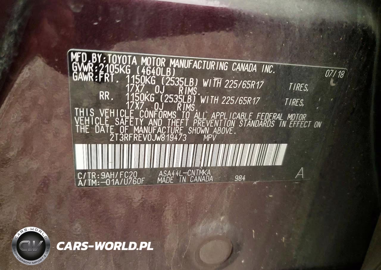 2018 Toyota Rav4 Xle VIN:2T3RFREV0JW819473 - 13