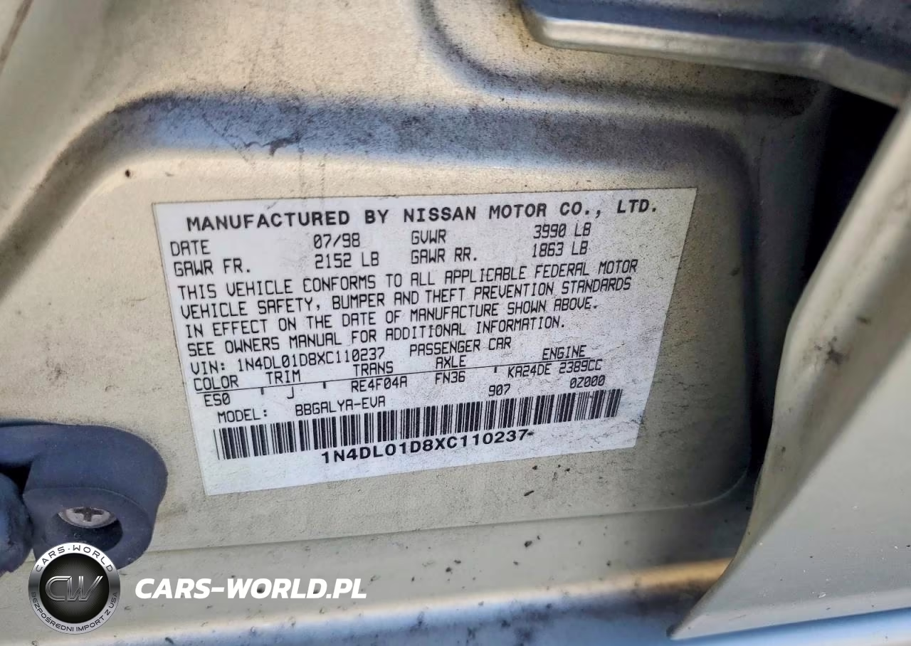 1999 Nissan Altima Xe VIN:1N4DL01D8XC110237 - 12