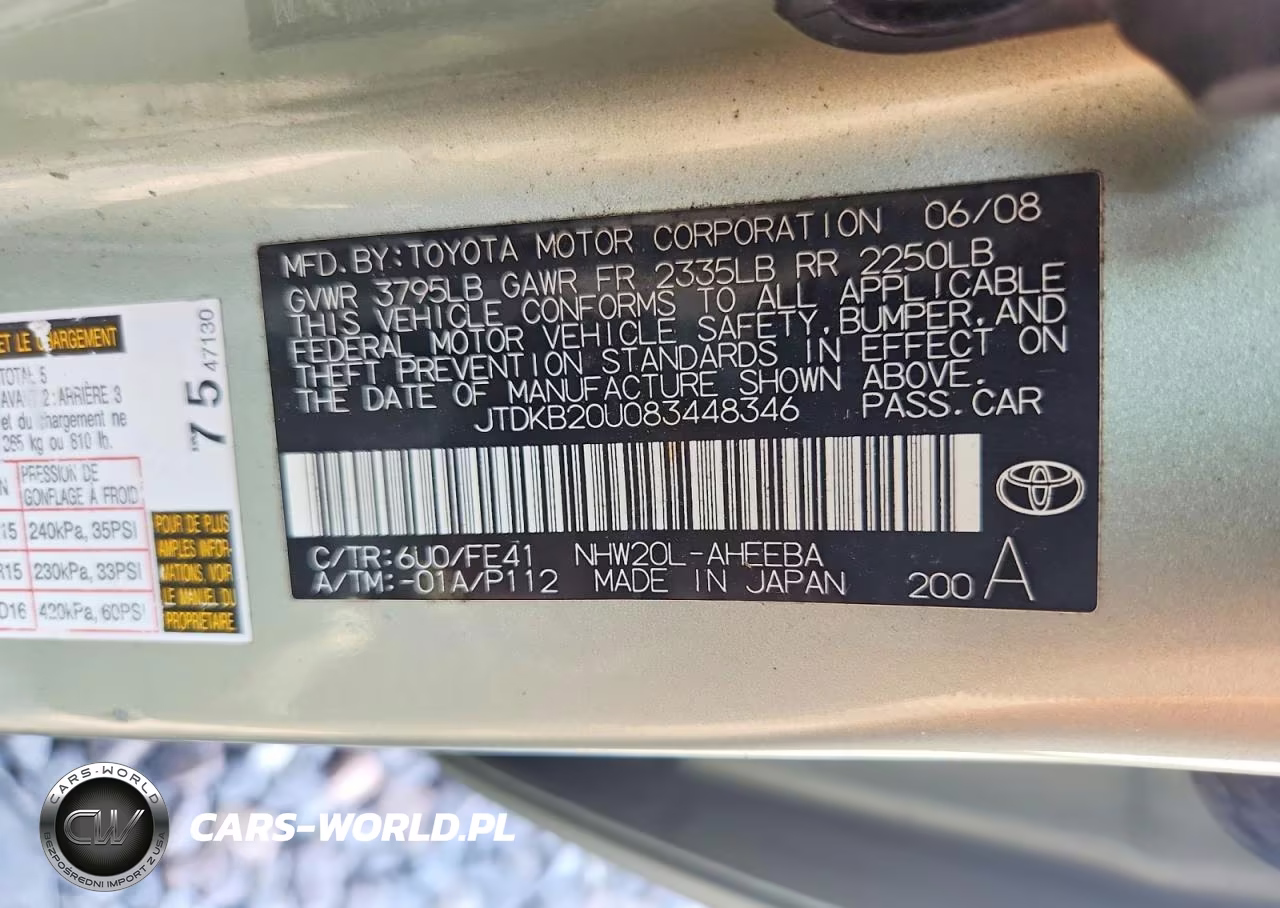 2008 Toyota Prius Base VIN:JTDKB20U083448346 - 12