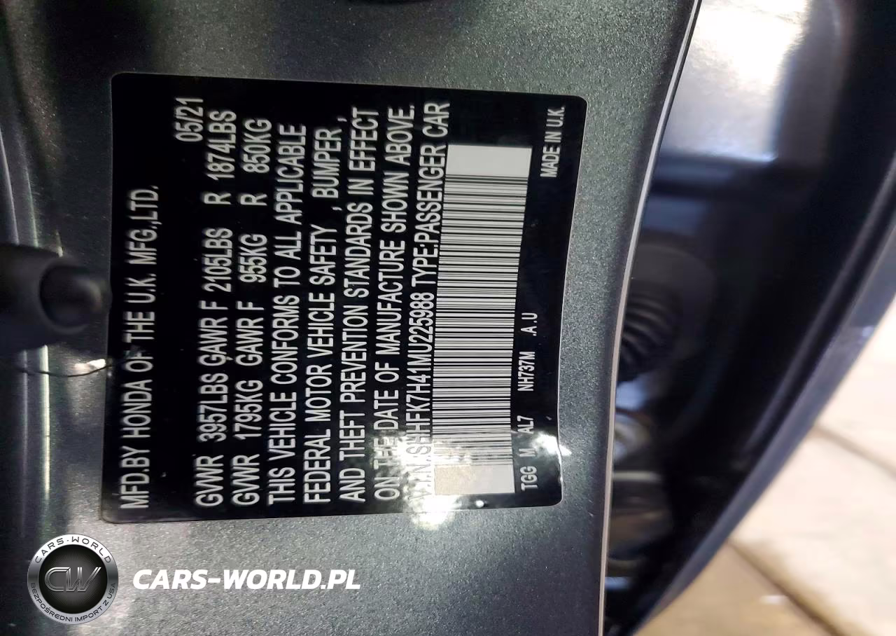 2021 Honda Civic Sport VIN:SHHFK7H41MU225988 - 12