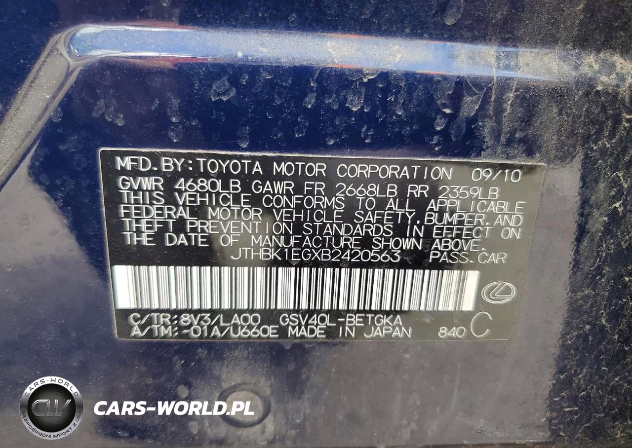 2011 Lexus Es 350 VIN:JTHBK1EGXB2420563 - 12