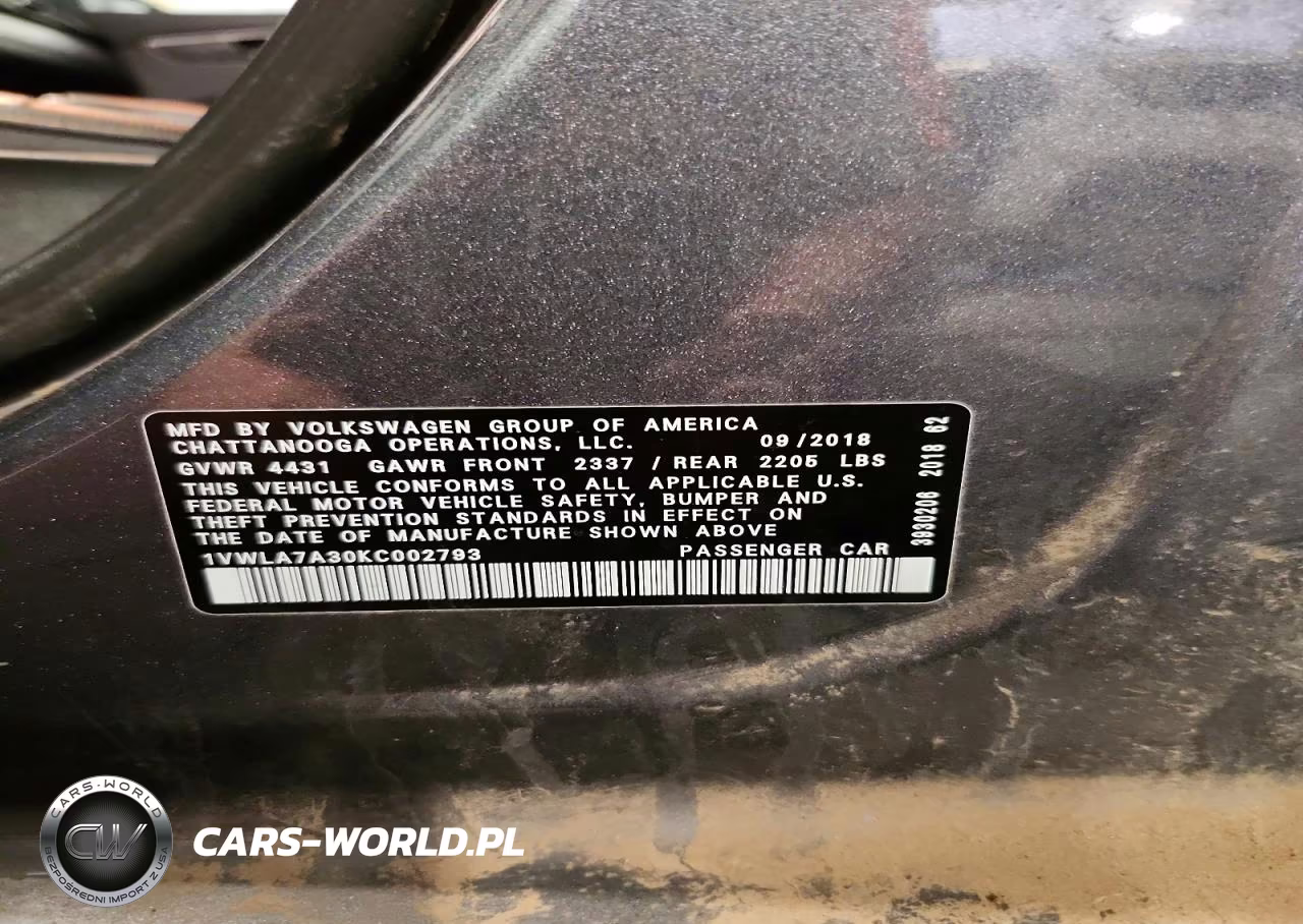 2019 Volkswagen Passat Wolfsburg VIN:1VWLA7A30KC002793 - 12
