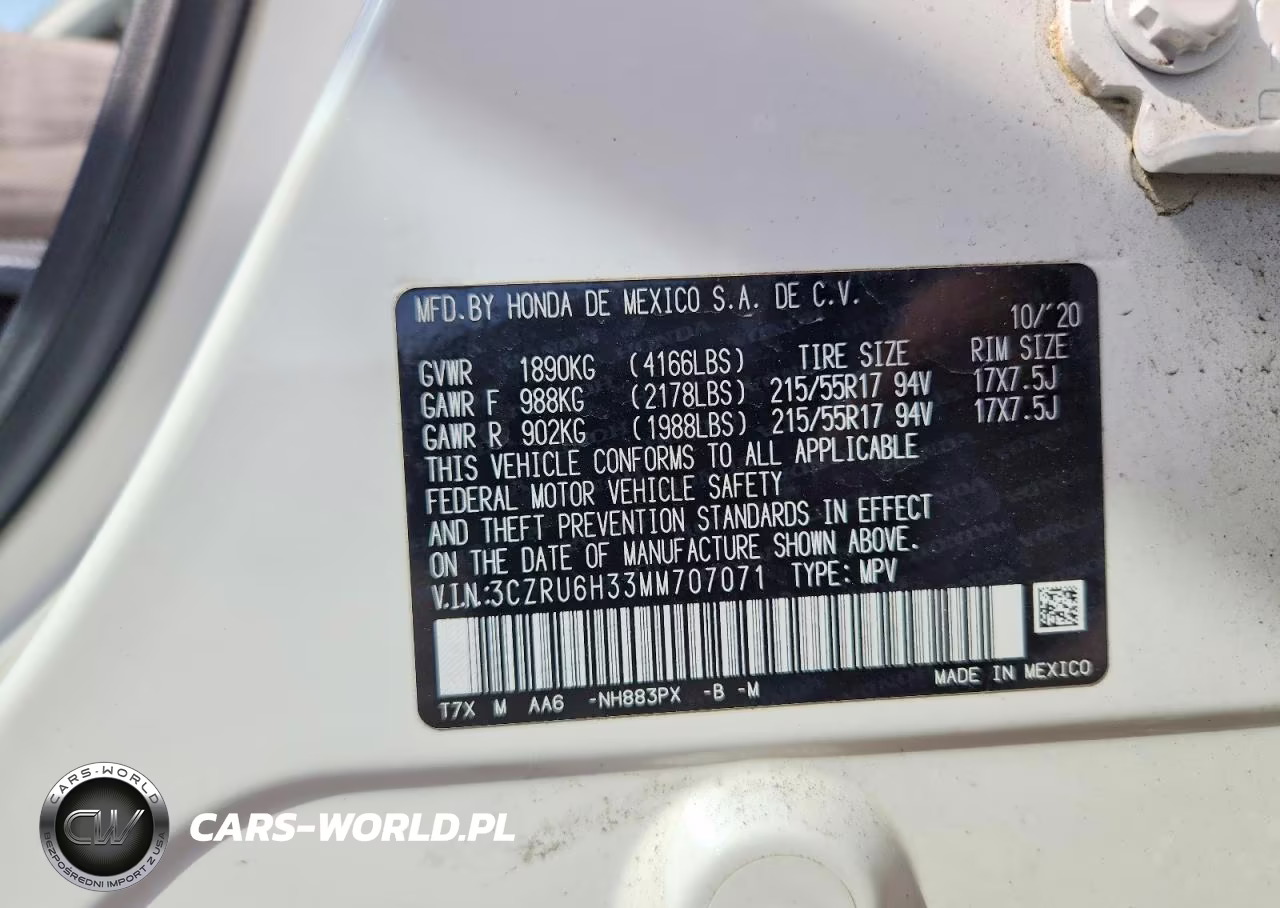 2021 Honda Hr-V Lx VIN:3CZRU6H33MM707071 - 13
