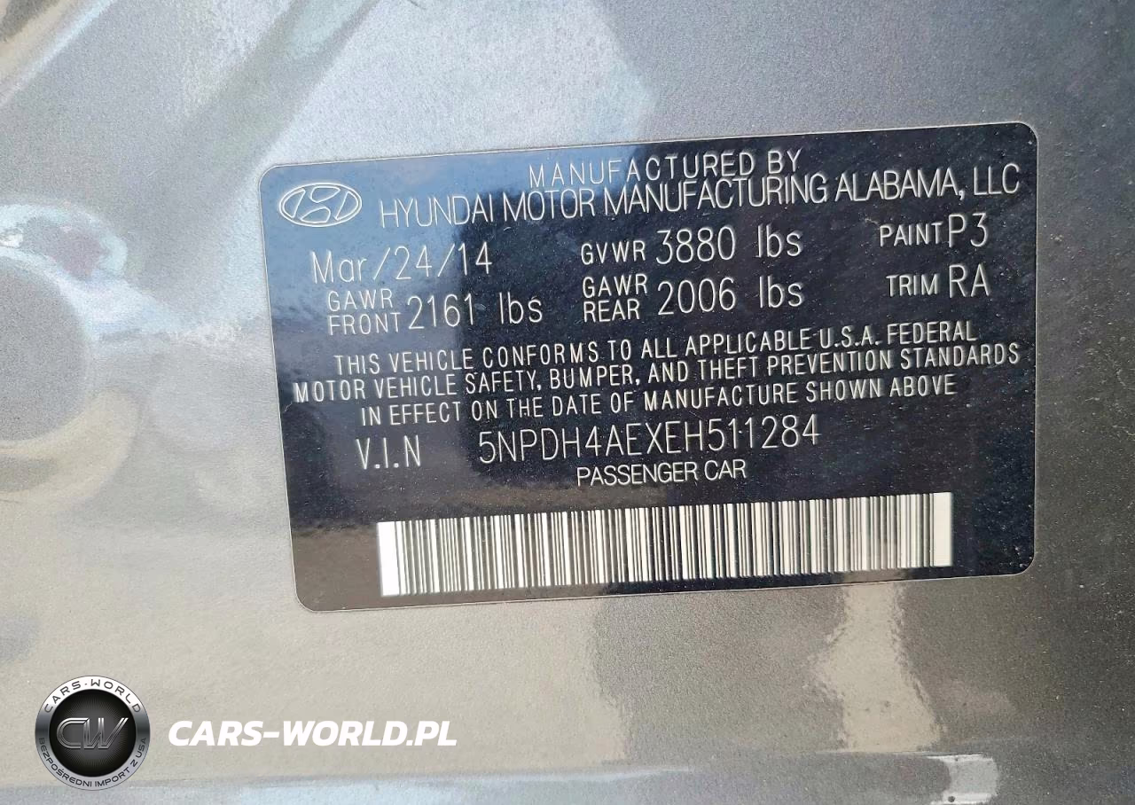 2014 Hyundai Elantra Se VIN:5NPDH4AEXEH511284 - 12