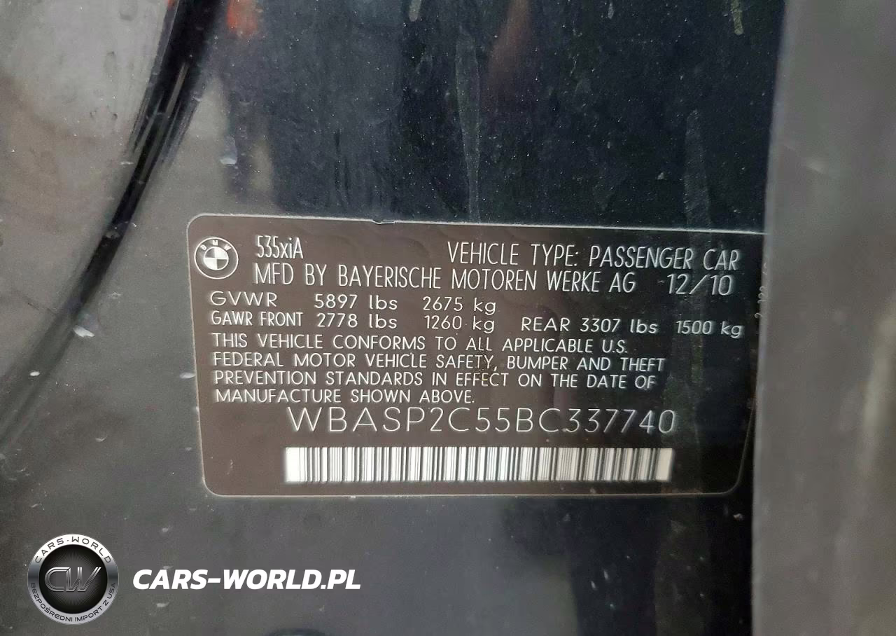 2011 BMW 535 Xigt VIN:WBASP2C55BC337740 - 12