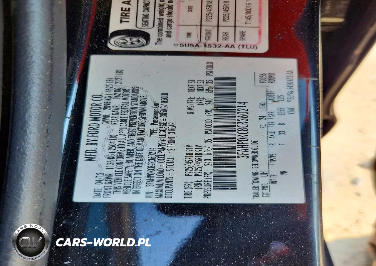 2012 Ford Fusion Sport VIN:3FAHP0KC8CR360214 - 13