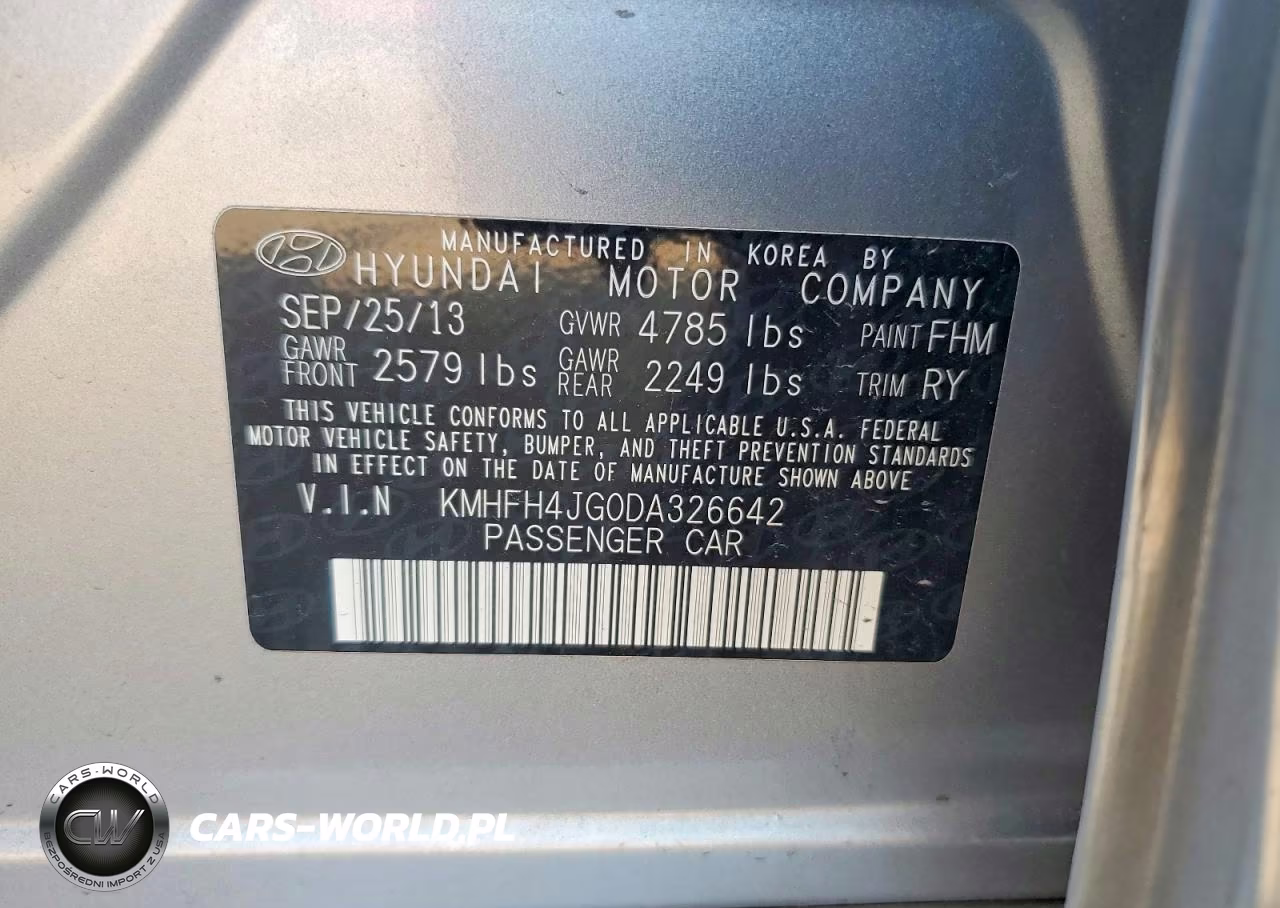 2013 Hyundai Azera Base VIN:KMHFH4JG0DA326642 - 12