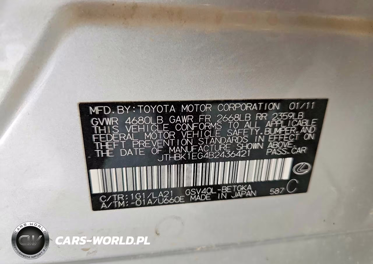 2011 Lexus Es 350 VIN:JTHBK1EG4B2436421 - 12