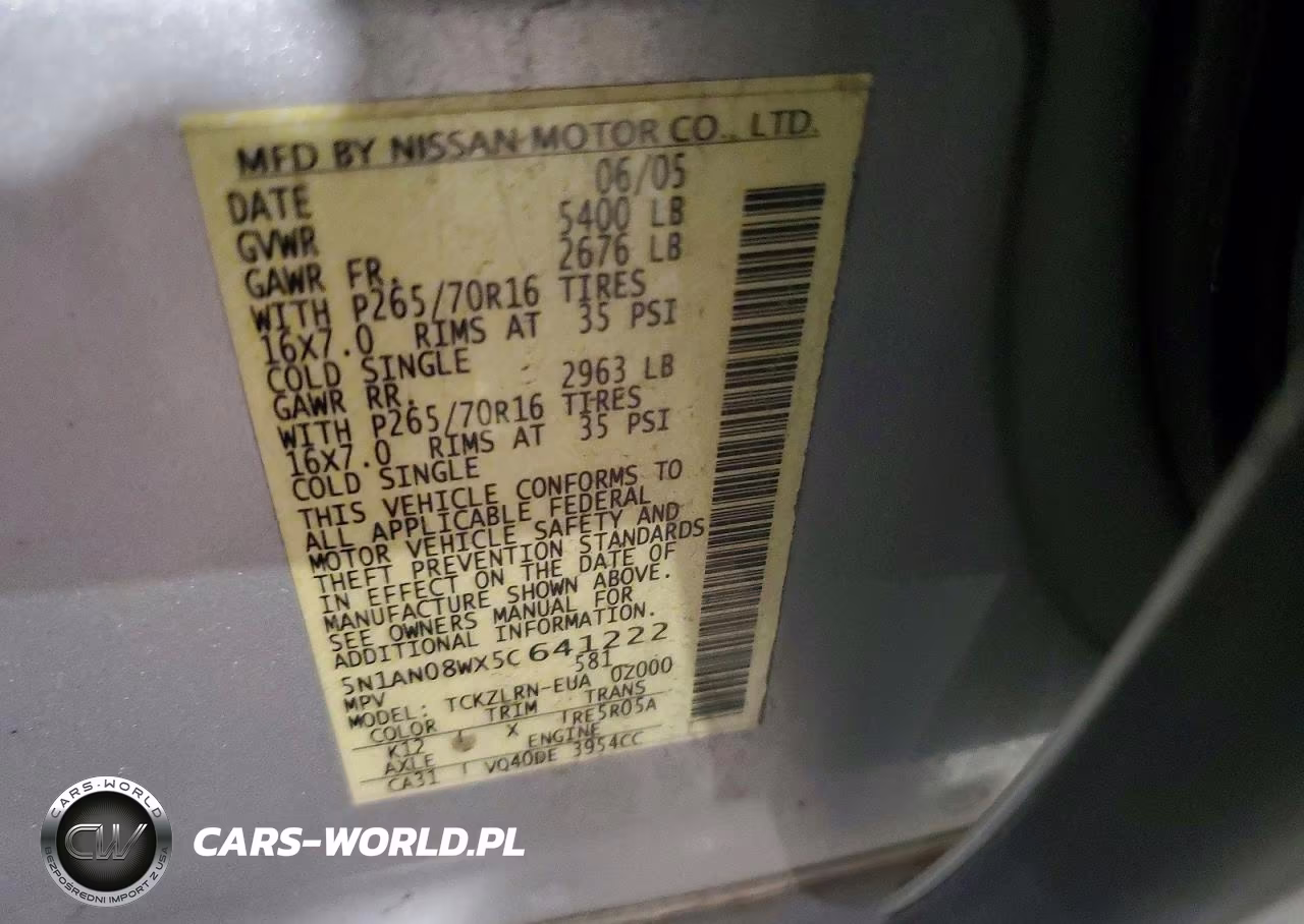 2005 Nissan Xterra S VIN:5N1AN08WX5C641222 - 13