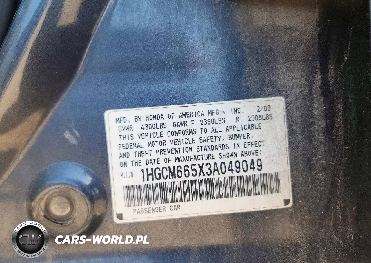 2003 Honda Accord Ex VIN:1HGCM665X3A049049 - 12
