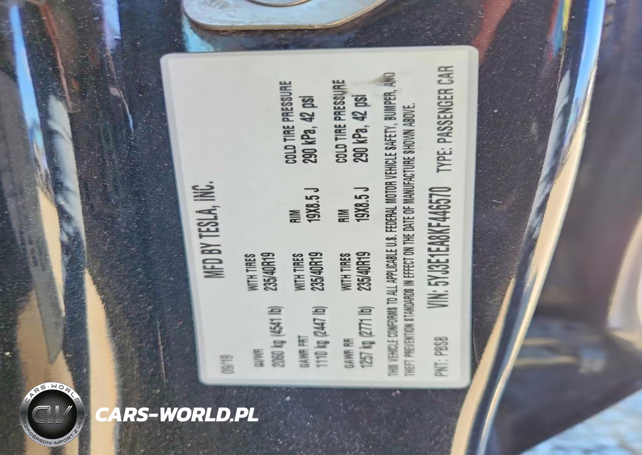 2019 Tesla Model 3 VIN:5YJ3E1EA8KF446570 - 12