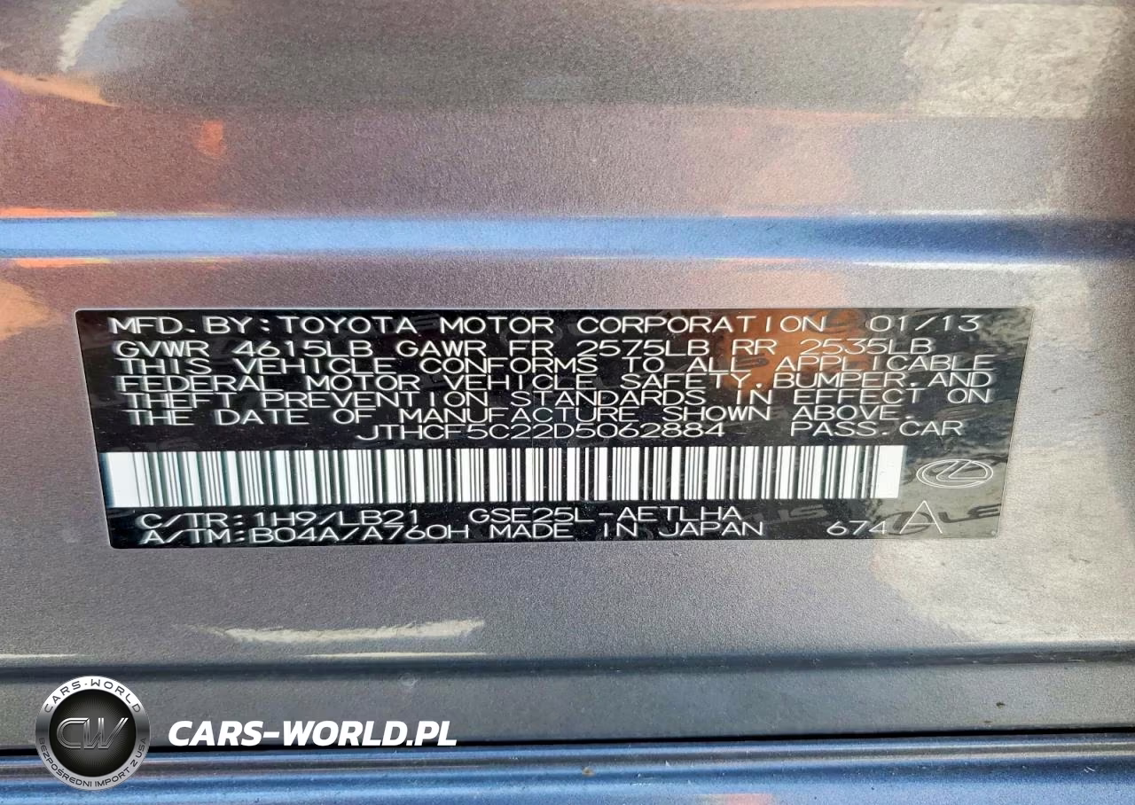 2013 Lexus Is 250 VIN:JTHCF5C22D5062884 - 12