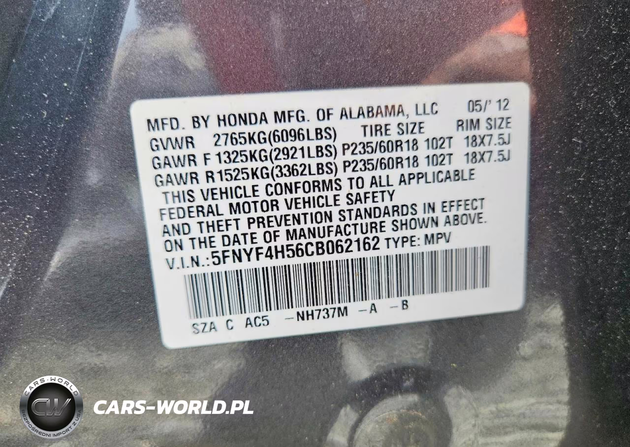 2012 Honda Pilot Exl VIN:5FNYF4H56CB062162 - 13