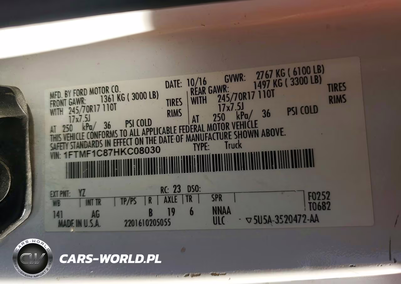2017 Ford F150 VIN:1FTMF1C87HKC08030 - 12