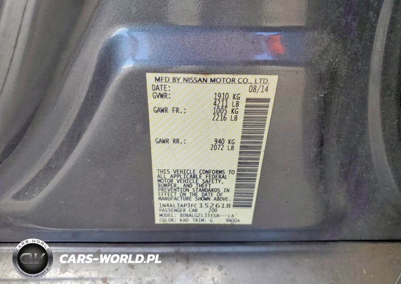 2015 Nissan Altima 2.5 S VIN:1N4AL3AP3FC152618 - 13