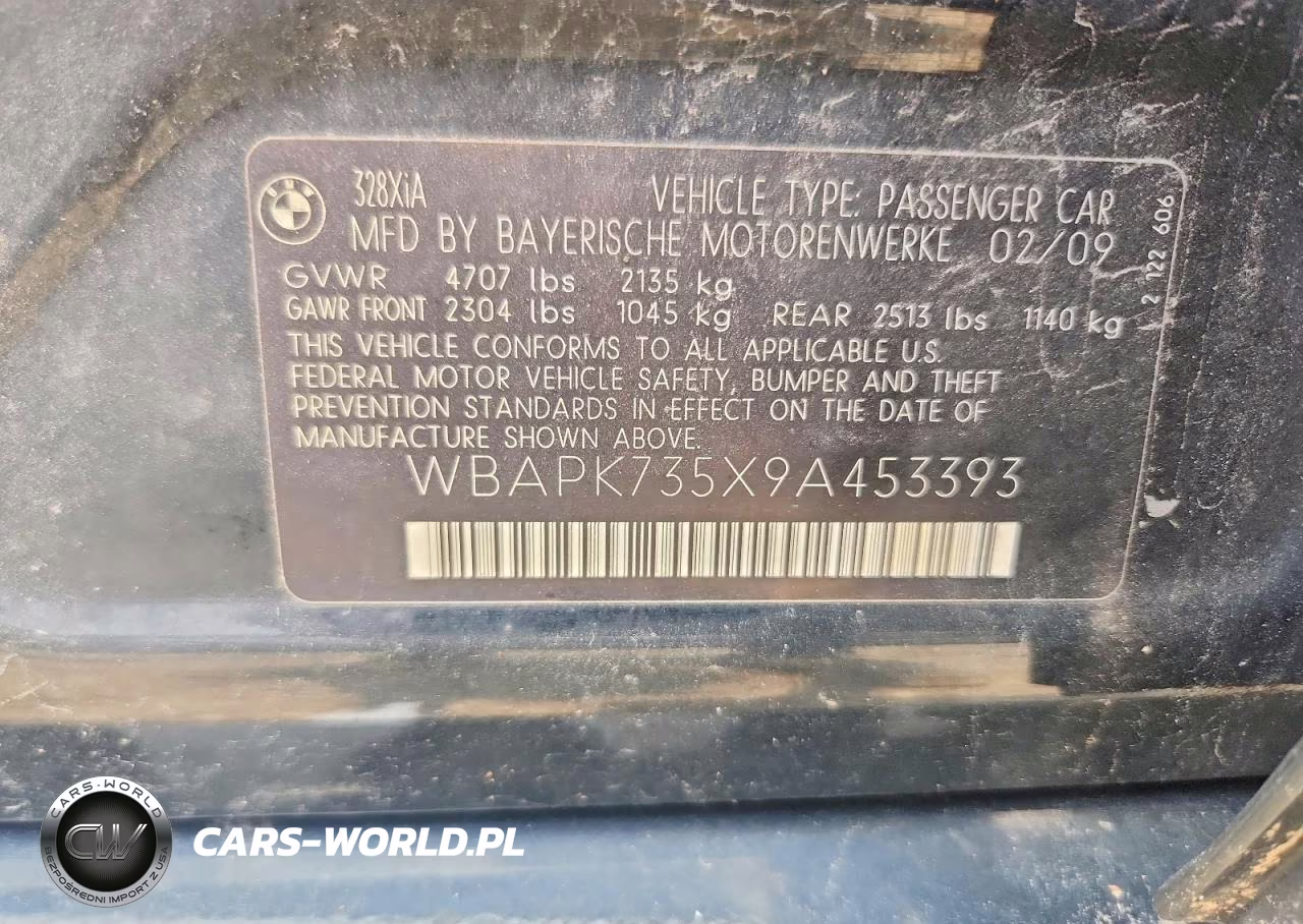 2009 BMW 328 Xi VIN:WBAPK735X9A453393 - 12