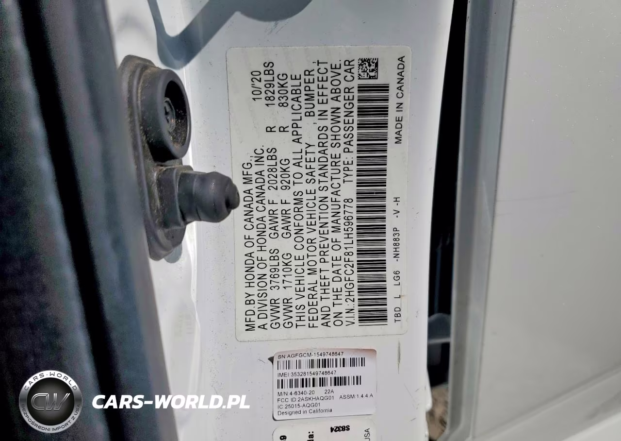 2020 Honda Civic Sport VIN:2HGFC2F81LH596778 - 12