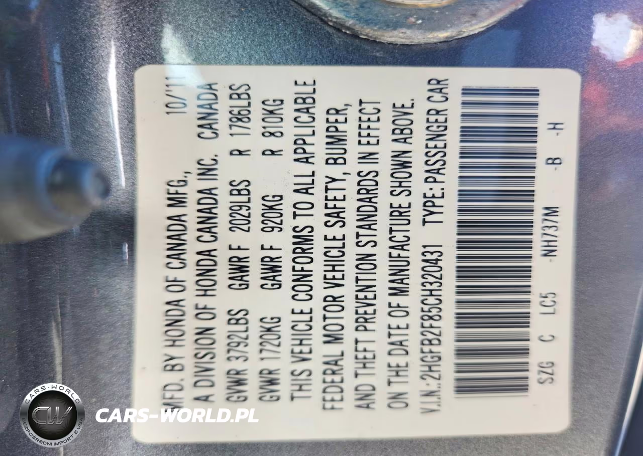 2012 Honda Civic Ex VIN:2HGFB2F85CH320431 - 12