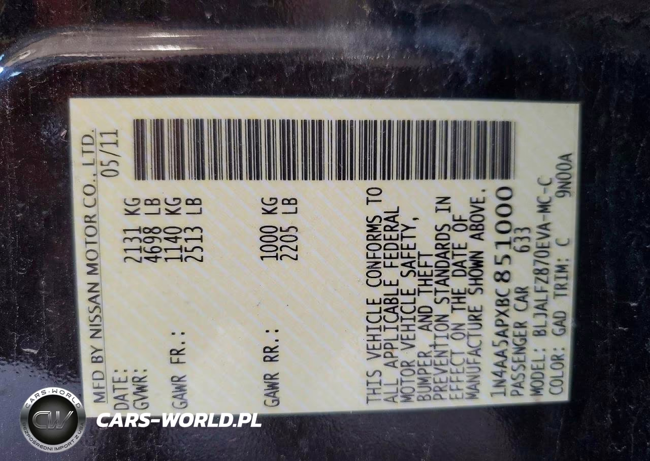2011 Nissan Maxima 3.5 S VIN:1N4AA5APXBC851000 - 12