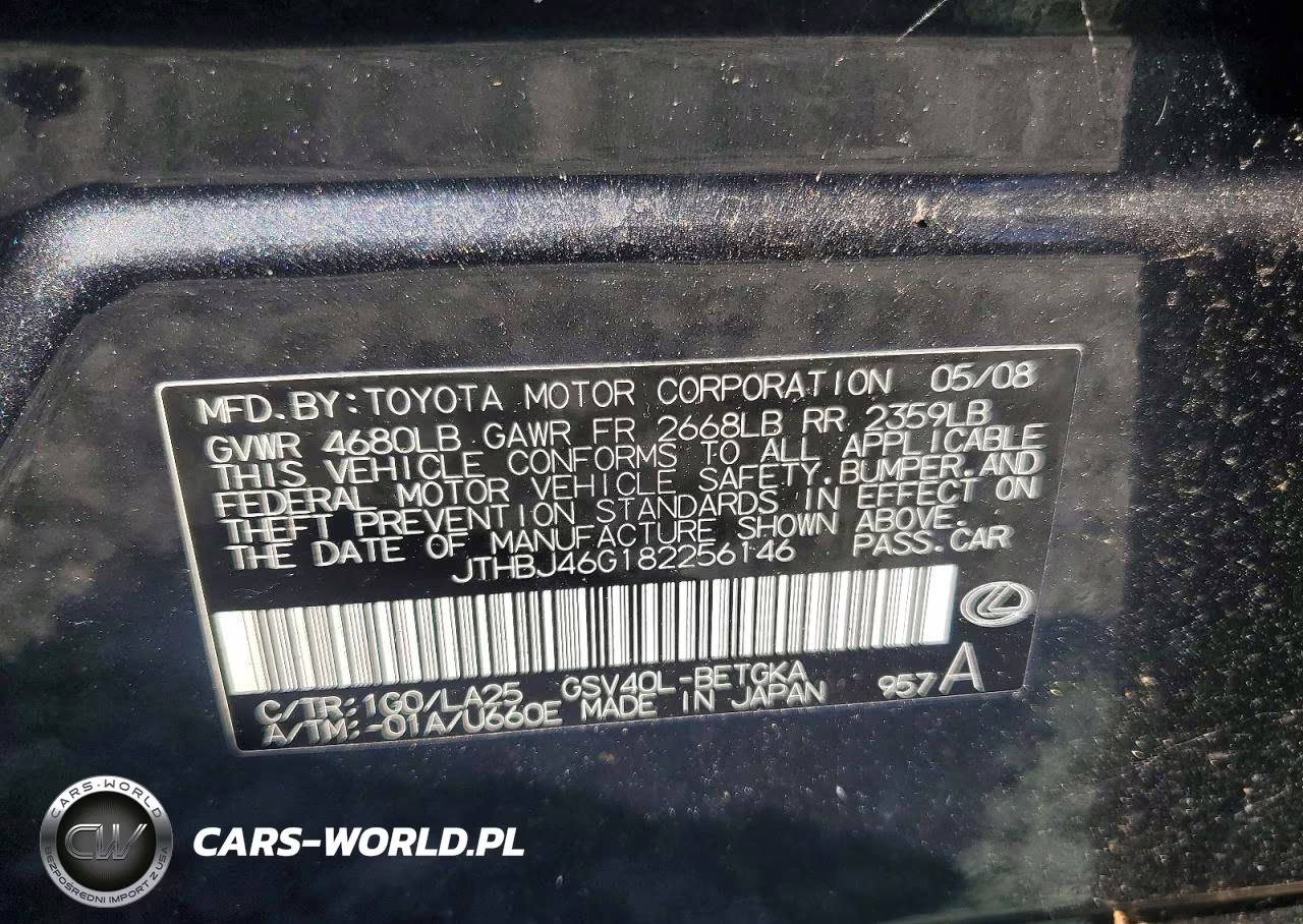 2008 Lexus Es 350 VIN:JTHBJ46G182256146 - 12