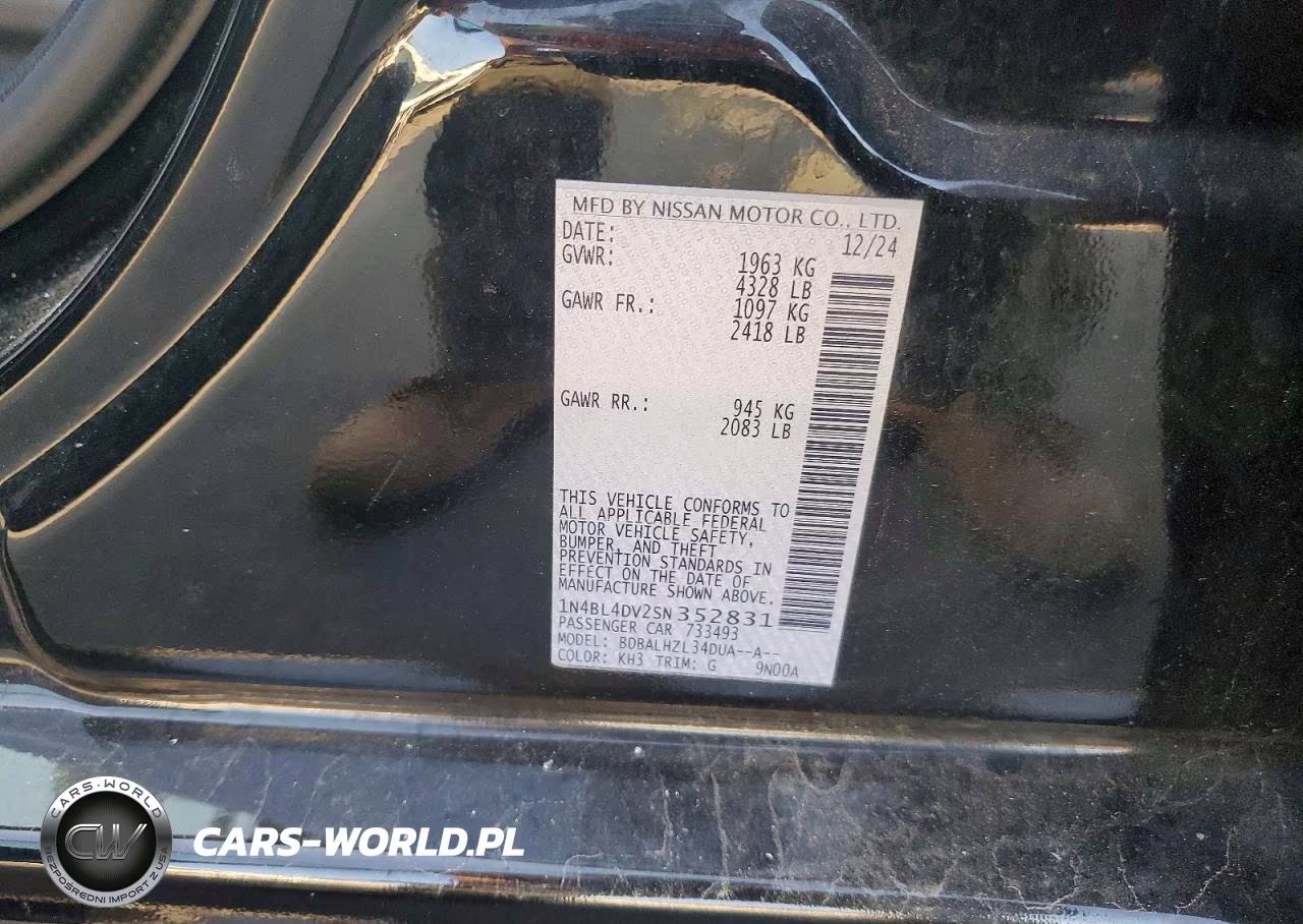 2025 Nissan Altima Sv VIN:1N4BL4DV2SN352831 - 12