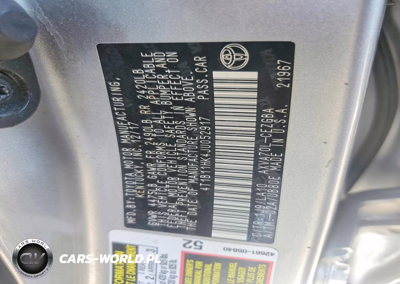 2018 Toyota Camry Xle VIN:4T1B11HK4JU052917 - 12