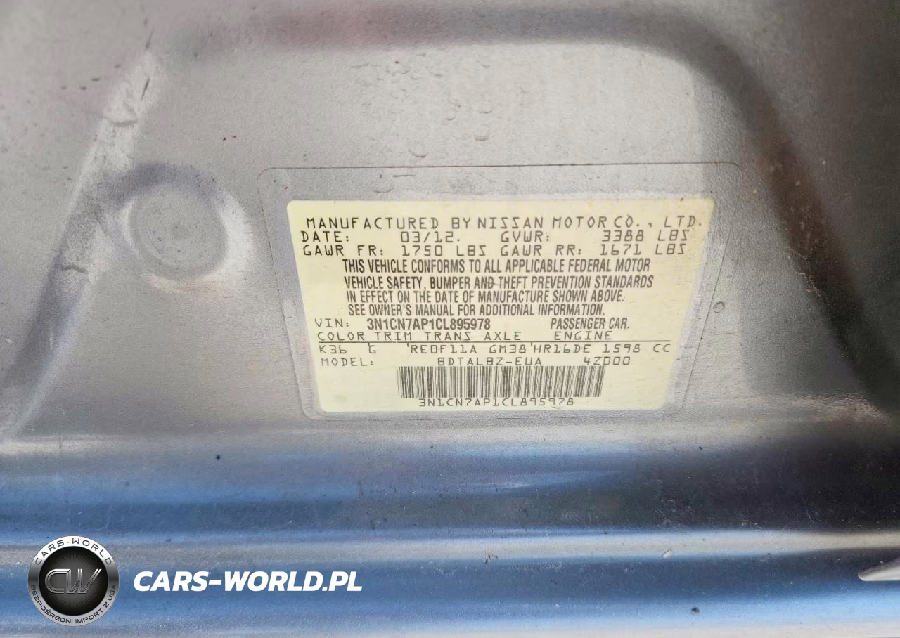 2012 Nissan Versa 1.6 S VIN:3N1CN7AP1CL895978 - 12