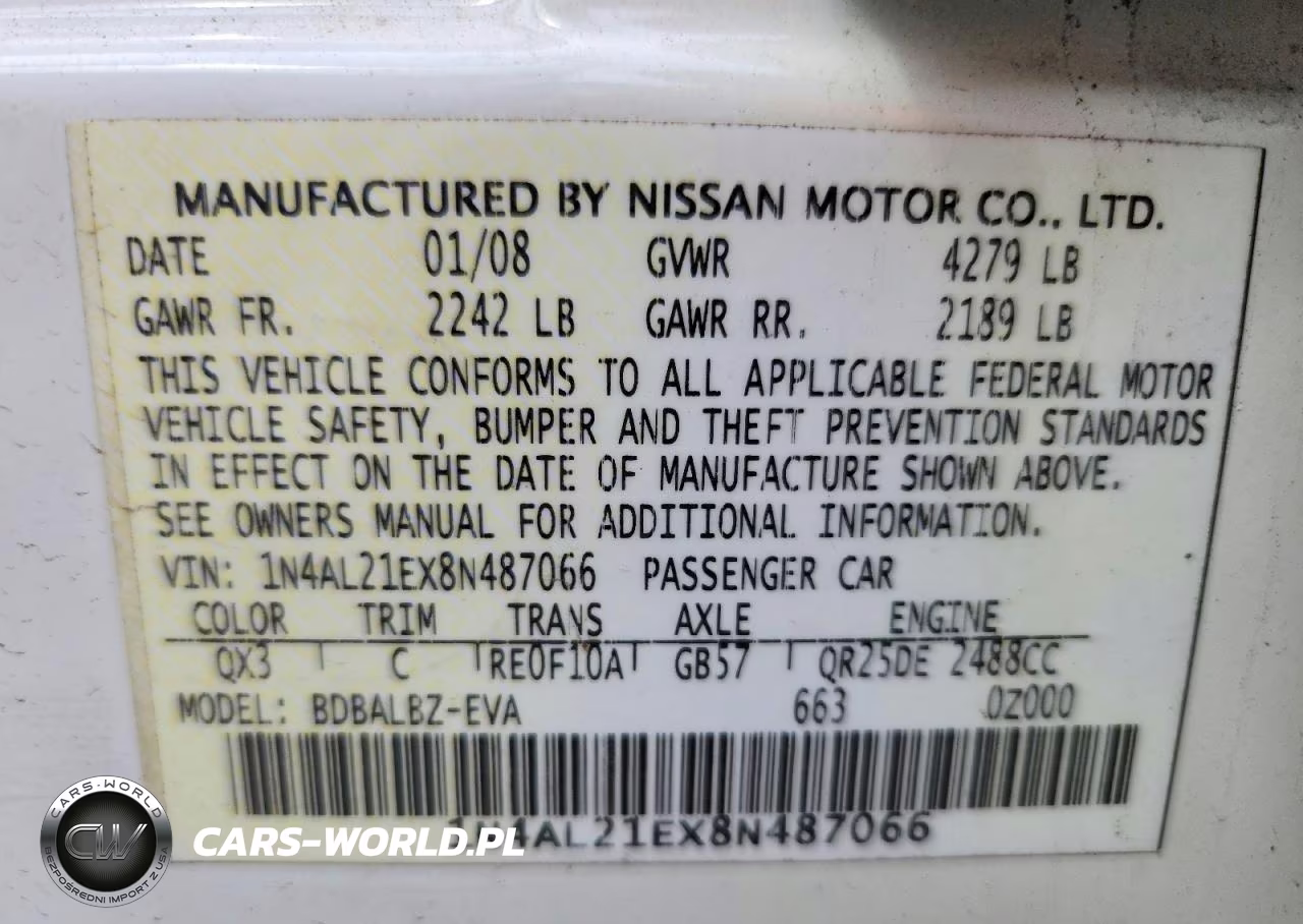 2008 Nissan Altima 2.5 VIN:1N4AL21EX8N487066 - 12