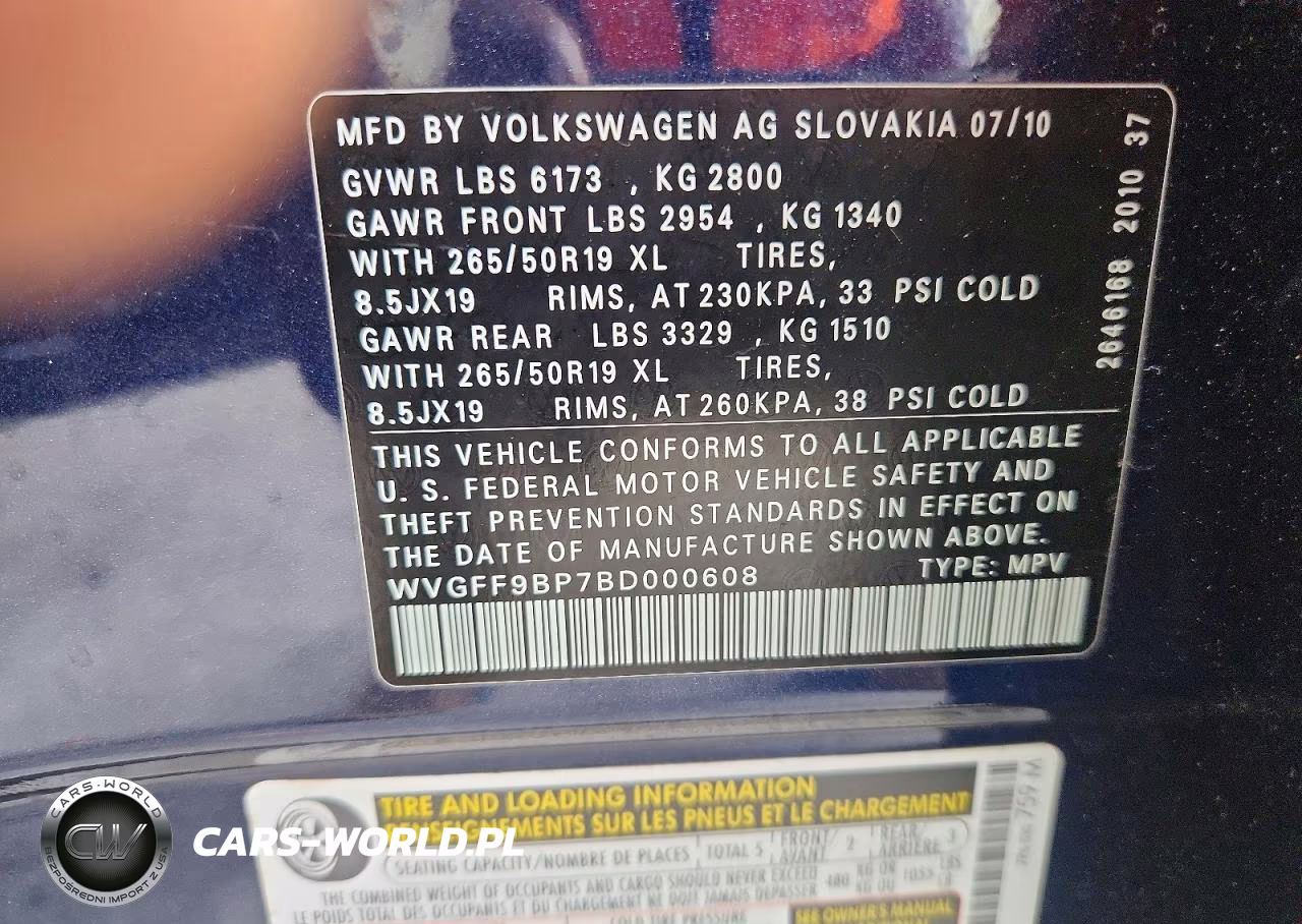 2011 Volkswagen Touareg V6 VIN:WVGFF9BP7BD000608 - 13