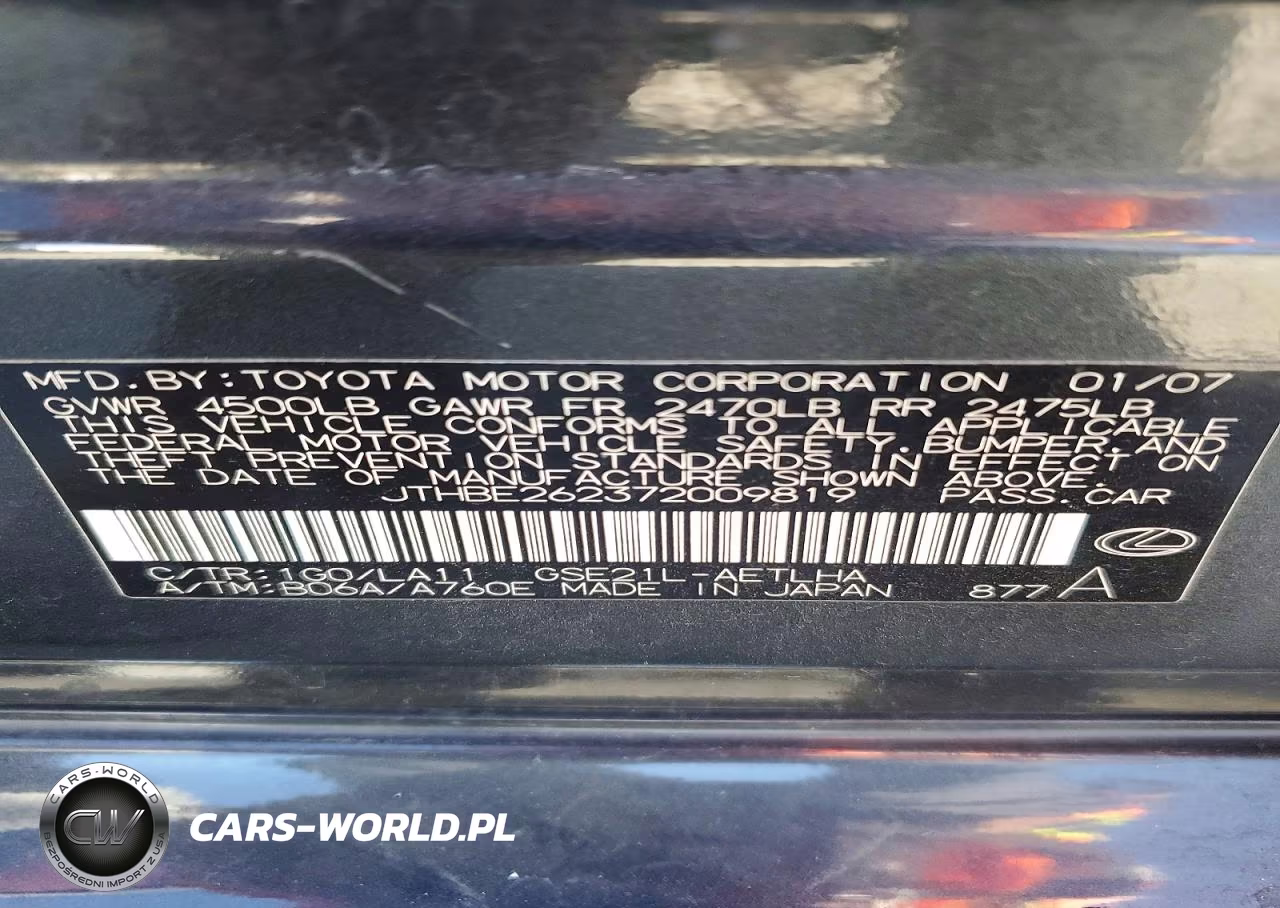 2007 Lexus Is 350 VIN:JTHBE262372009819 - 13