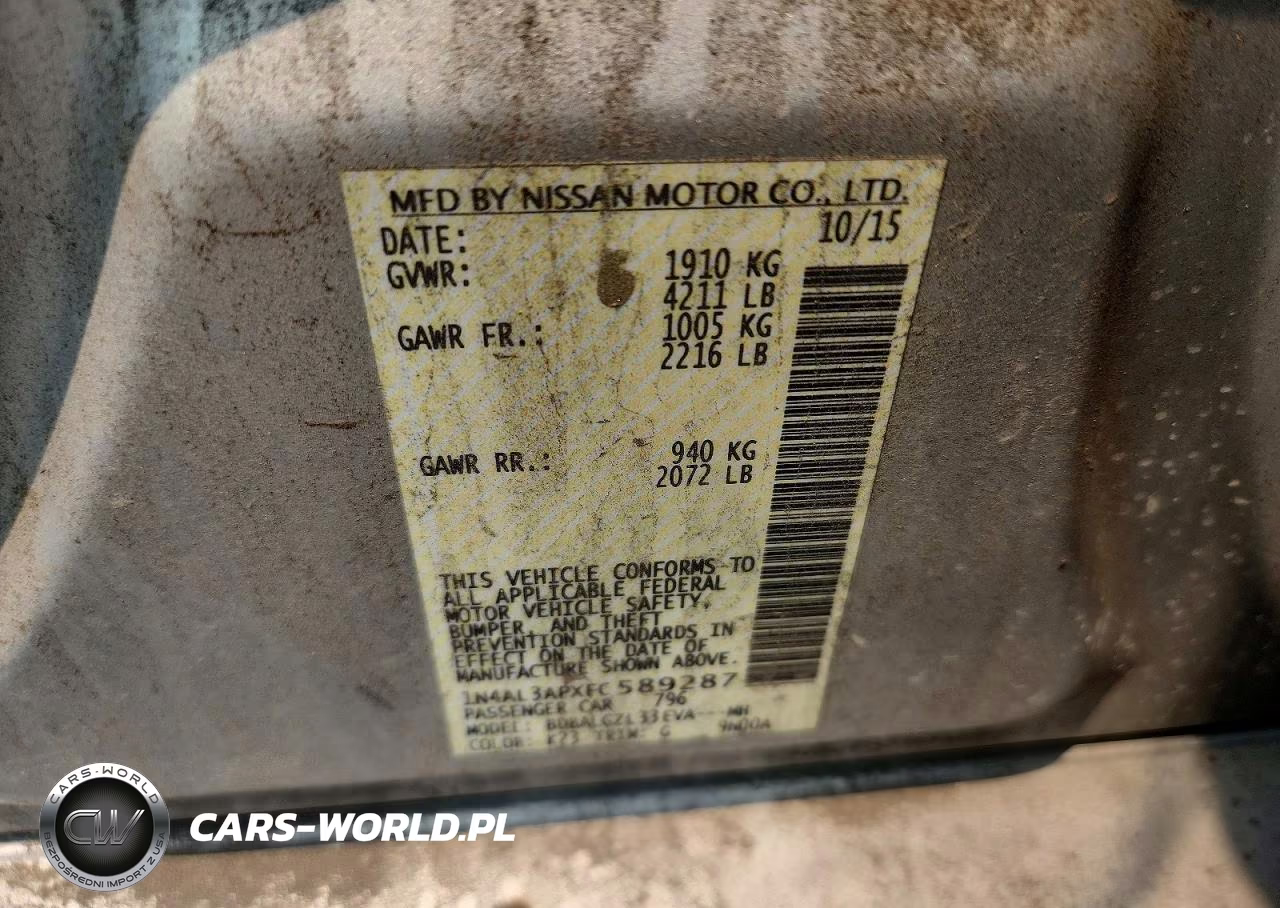 2015 Nissan Altima 2.5 S VIN:1N4AL3APXFC589287 - 12