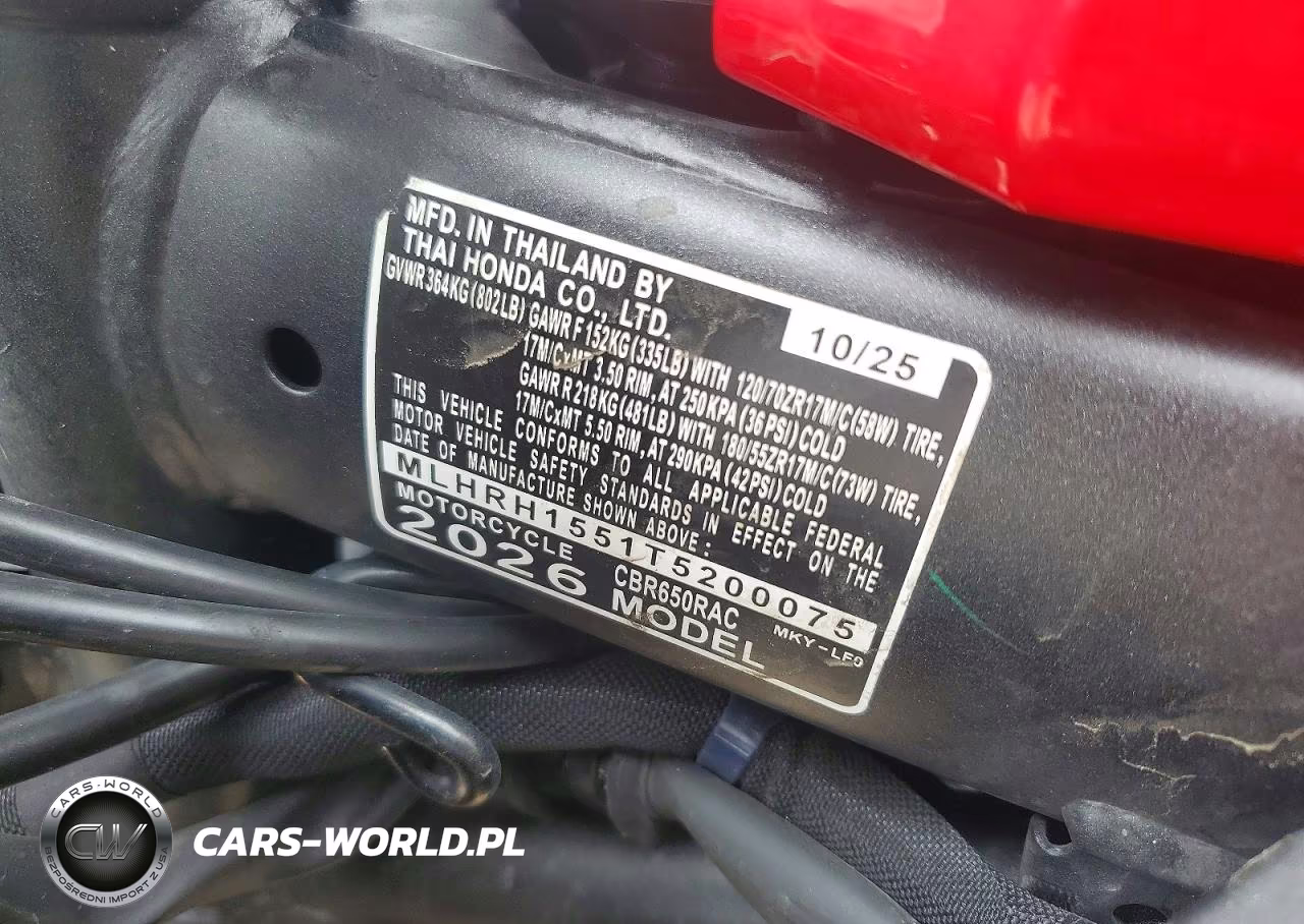2026 Honda Cbr650 R VIN:MLHRH1551T5200075 - 9