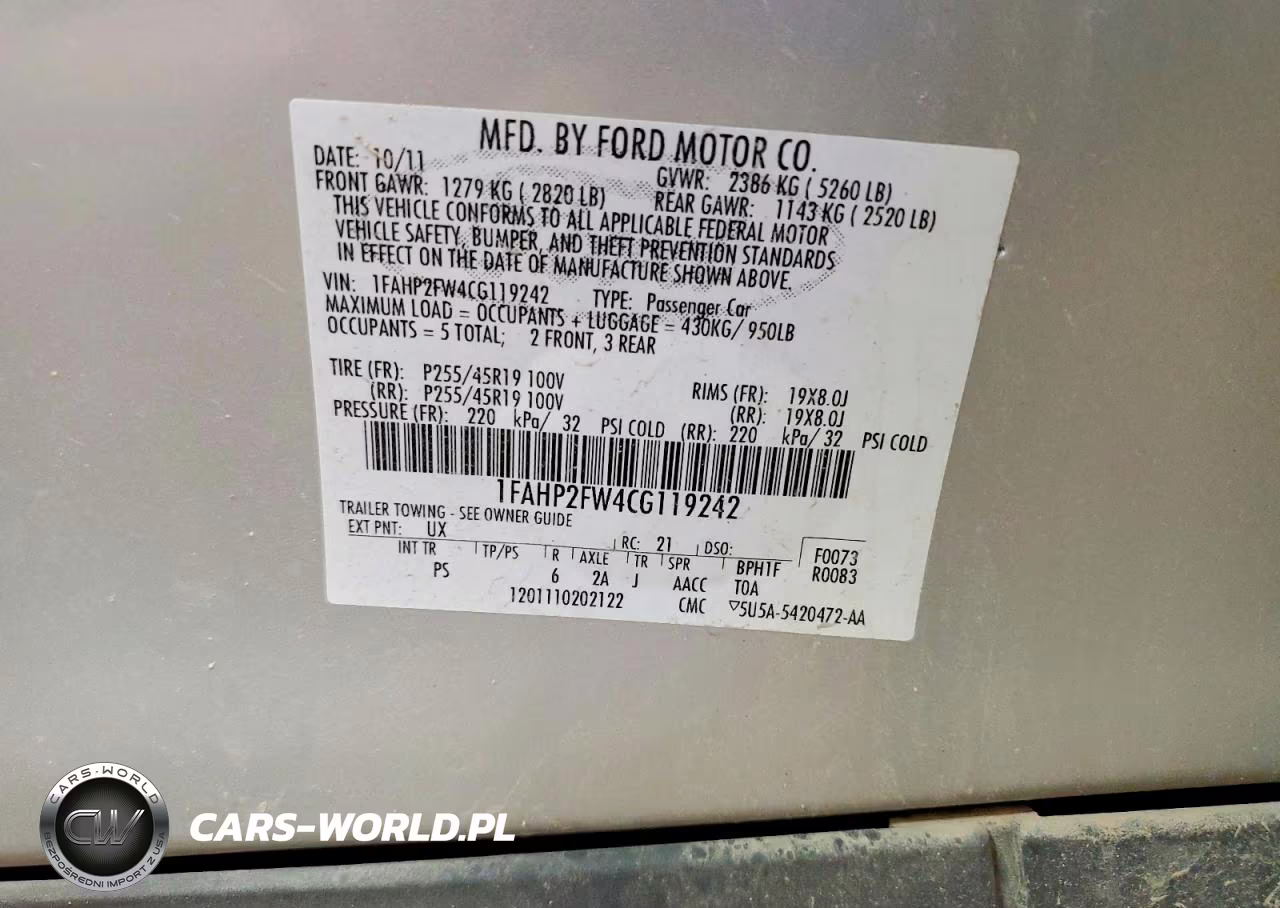2012 Ford Taurus Limited VIN:1FAHP2FW4CG119242 - 13