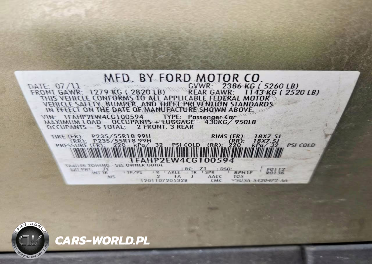 2012 Ford Taurus Sel VIN:1FAHP2EW4CG100594 - 12