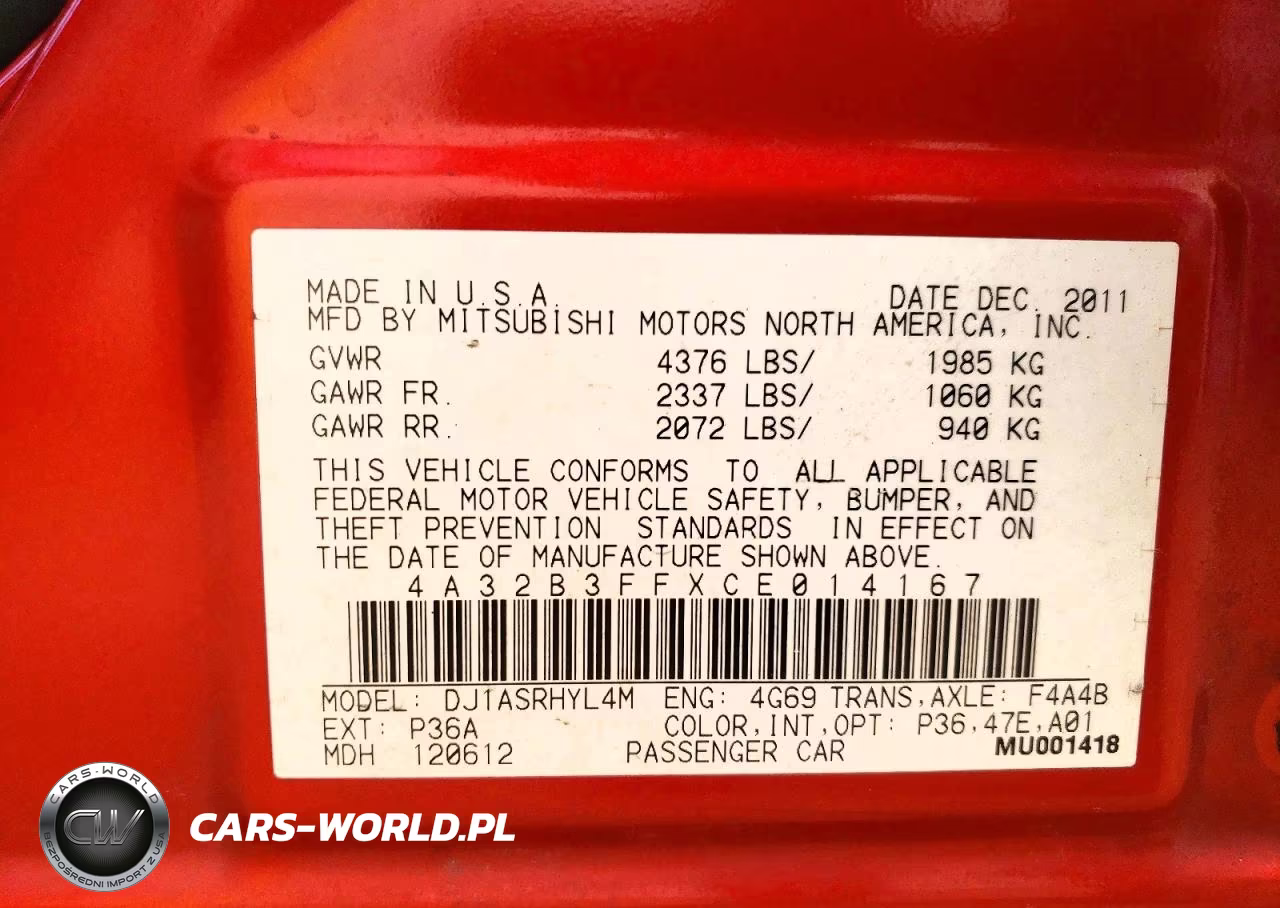 2012 Mitsubishi Galant Es VIN:4A32B3FFXCE014167 - 12
