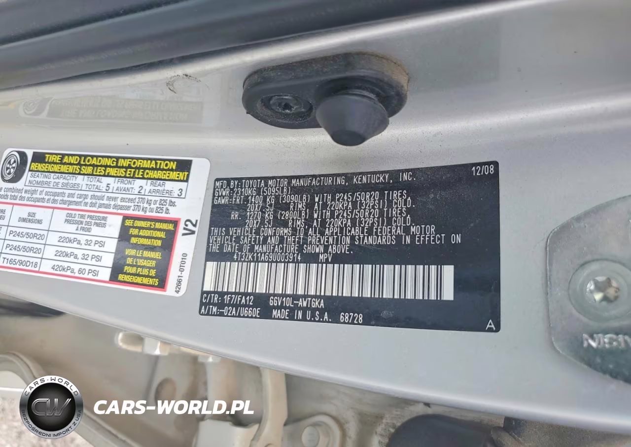 2009 Toyota Venza Fwd V6 VIN:4T3ZK11A69U003914 - 12