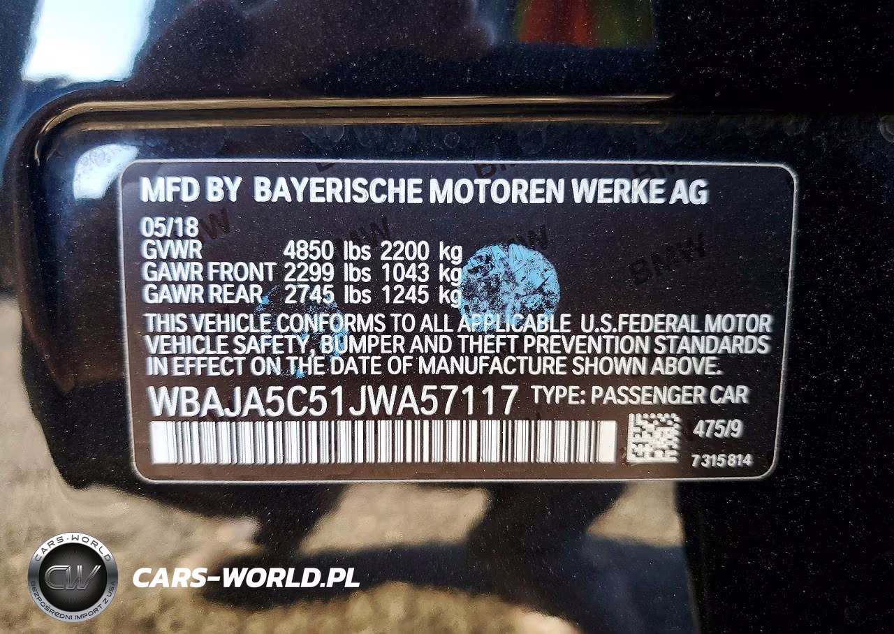 2018 BMW 530 I VIN:WBAJA5C51JWA57117 - 12