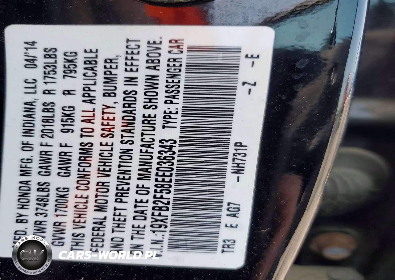 2014 Honda Civic Lx VIN:19XFB2F58EE036343 - 12