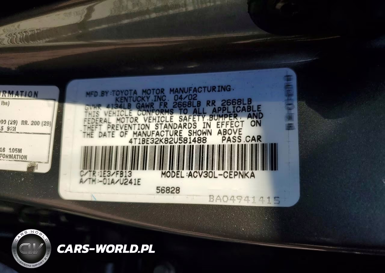 2002 Toyota Camry Le VIN:4T1BE32K82U581488 - 12